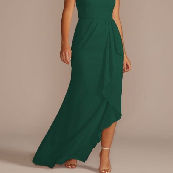 NEW HIGH NECK CHIFFON BRIDESMAID PROM DRESS WITH CASCADE - Picture 3 of 6
